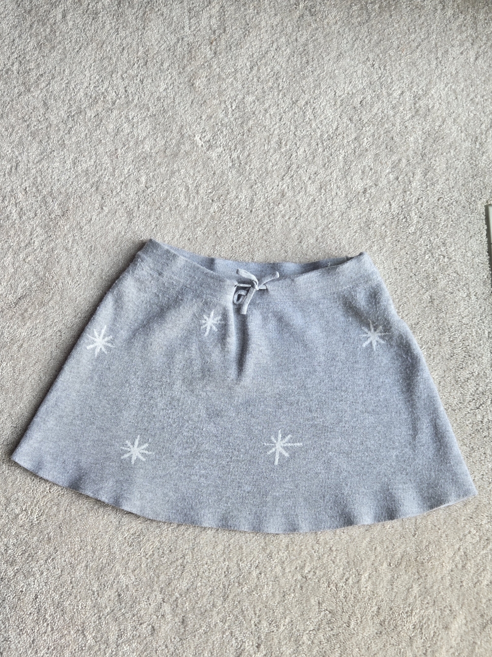 Girls' Gray Star Knit A-Line Skirt with Waist Tie